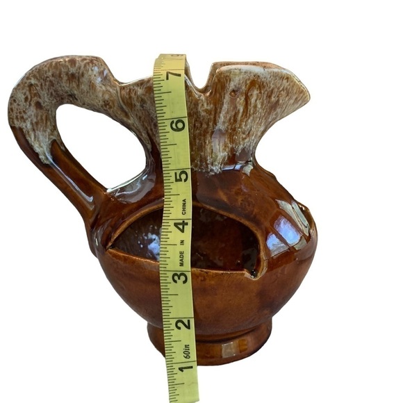 Studio Pottery Brown Glazed Strawberry Pitcher Planter 7” - Picture 4 of 8